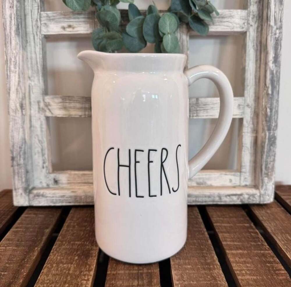 Rae Dunn Cheers Holiday Party Ceramic Pitcher White